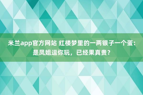 米兰app官方网站 红楼梦里的一两银子一个蛋：是凤姐逗你玩，已经果真贵？